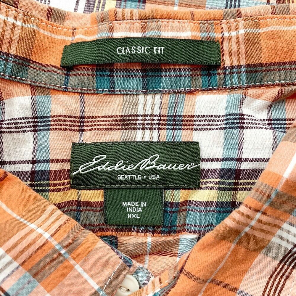 Eddie Bauer XXL Mens Plaid Shirt FALL COLORS Orange Brown Beige - Picture 5 of 5